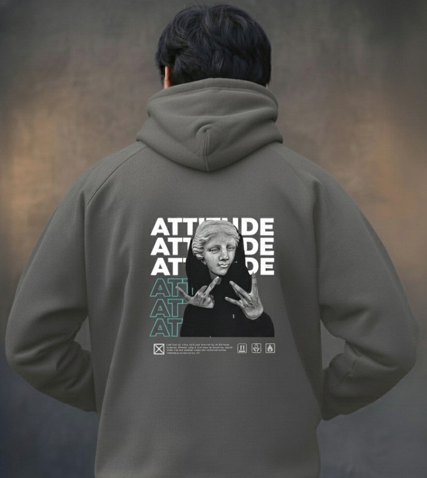 Person wearing a hoodie with a graphic design on the back against a gradient background